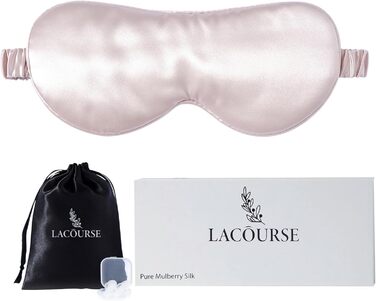 Сліпиця для сну з 100% натурального шовку морської шовкопрядки, 22 momme, для сну, охолодження, комфорту та повного затемнення. З еластичною стрічкою з чистого шовку та шовкової наповнювачем (Морська блакить) (Рожевий - Реальний 22 мм)