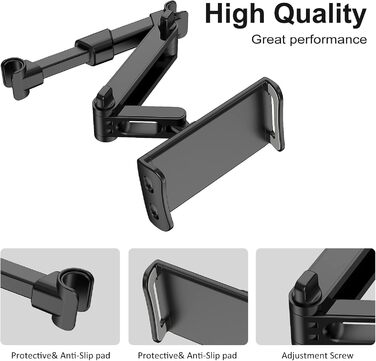 Підставка для планшета/телефону на заднє сидіння авто з поворотним кріпленням 360°, сумісна з усіма планшетами та телефонами (чорний)