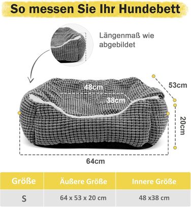 Dog Bed, Medium-Sized Dogs, Dog Basket with Removable Cushion, Dog Beds Corduroy Fluffy Washable, Non-Slip Dog Basket, Dog Sofa with High Edge Fits up to 18kg Pets (76x61x23cm) (A-S(64x53x20CM))