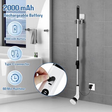 Електрична ротаційна щітка для прибирання будинку, набір з акумулятором, для ванної кімнати, з 7 змінними насадками, скребок для плитки, пристрій з регульованою ручкою, для підлоги та авто