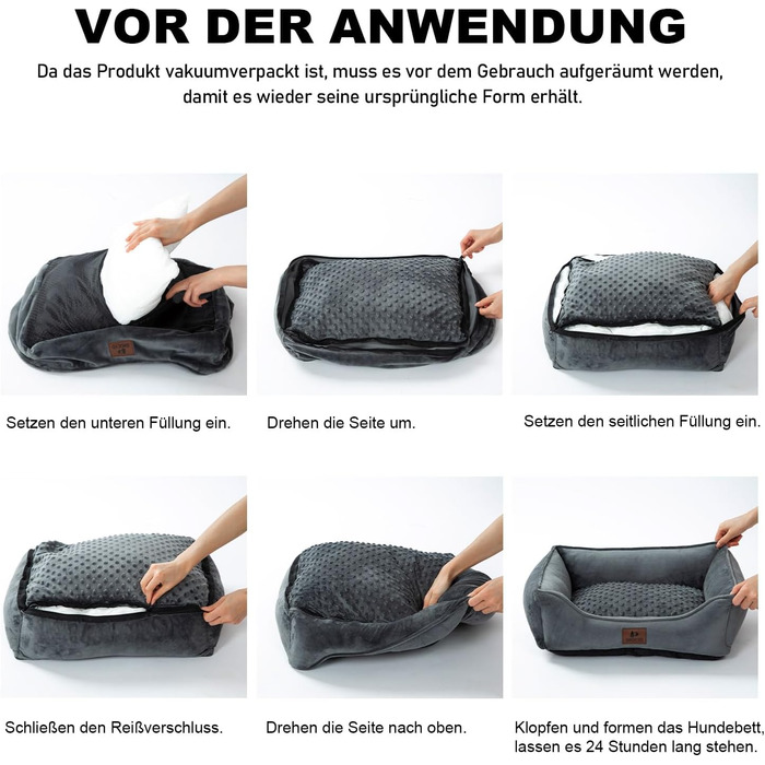 Dog Bed for Small and Medium Dogs 65x55x18cm, Washable Dog Cushions, Removable Cover, Dog Sofa Dog Basket with Raised Edges, Fluffy Cat Bed Dog Bed with Nubs, Dark Grey (90x75x25cm, Dark Grey - Removable)