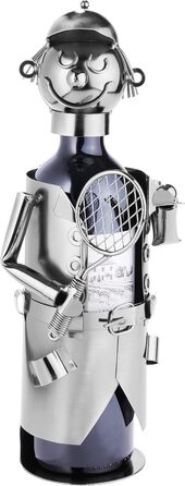 BRUBAKER Wine Bottle Holder Tennis Player Metal Sculpture with Gift Card