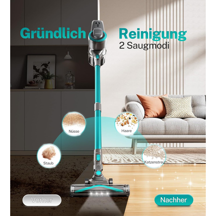 Акумуляторний пилосос 25000Pa, 175W, 50хв, бездротовий, з антизаплутувальною насадкою, самостійно стоячий, легкий, для килимів, твердих підлог, шерсті тварин (Цянь)