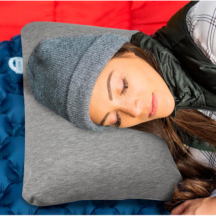Alkamto Travel Pillow – Camping Pillow – Ergonomic Memory Foam Pillow with Temperature-Regulating Cover – Extra Cotton Cover