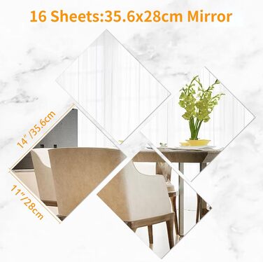 16 настінних дзеркал для плитки - Легка установка, без рамки, розміром 35,6 x 28 см, для спальні, вітальні, ванної кімнати та домашнього спортзалу