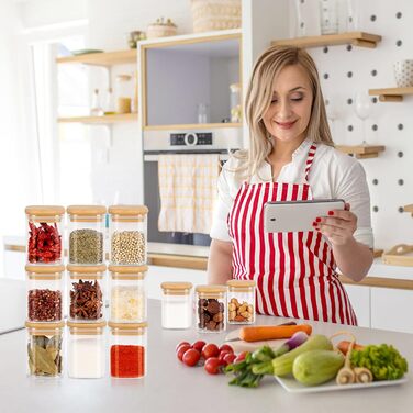 Набір скляних банок для спецій 12 шт. 200 мл з дерев'яною кришкою, набір дозаторів спецій, контейнери для спецій