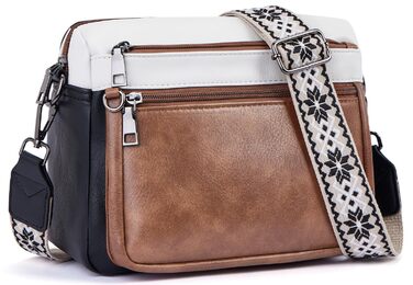 Сумка жіноча через плече MUIIKOLA середнього розміру, екошкіра, м'який широкий ремінь (чорно-бежево-коричнева)