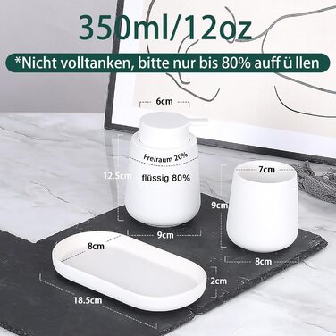 Набір аксесуарів для ванної кімнати Umlaca: мильниця, дозатор мила 350 мл, стакан для зубної пасти 320 мл, білий