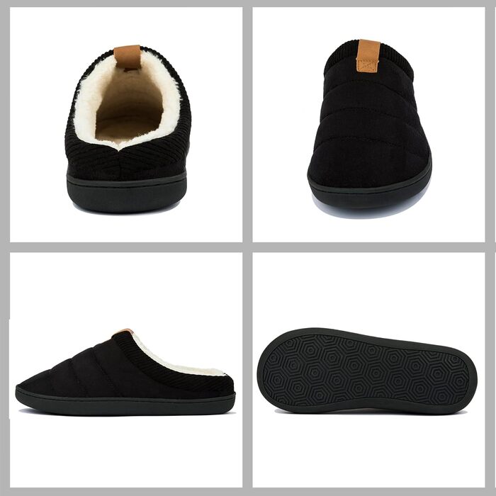 Чоловічі тапочки зимові теплі м'які комфортні з піною пам'яті протиковзкі для дому та вулиці 45/46 EU чорні