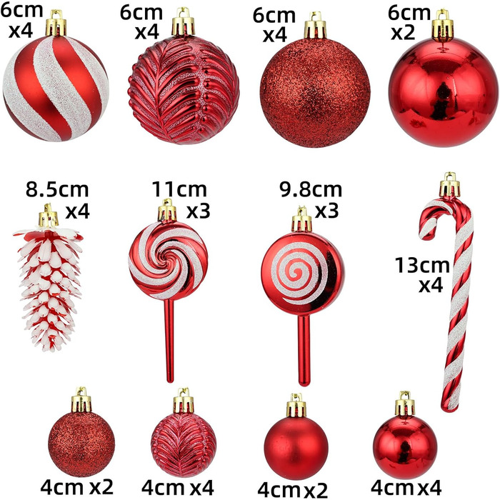 Набір прикрас на ялинку 40 шт. Червоні ялинкові кулі з пластику, міцні, для декорування ялинки