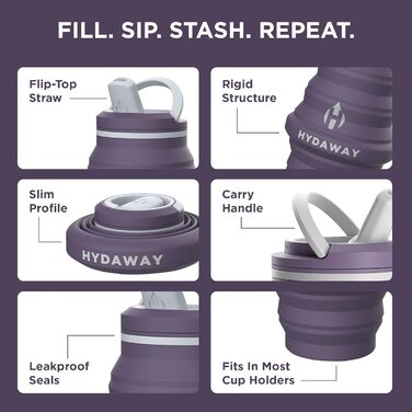 HYDAWAY | Collapsible Water Bottle with Spout Lid | Ultra-Packable and Travel-Friendly | Made of Food-Grade Silicone | 500 ml (Twilight)