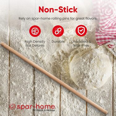 spar-home Turkish Rolling Pin - Traditional Dough Roller Made of Beechwood Handmade Wooden Rolling Pin Oklava (3er_60cm)