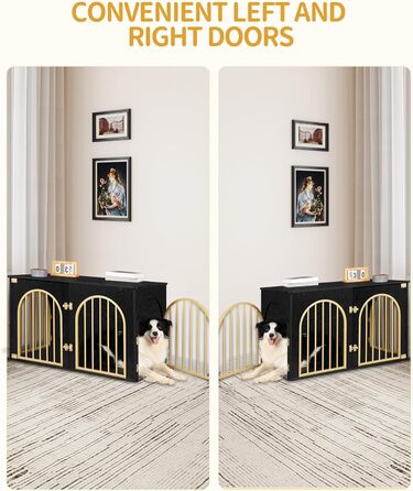 Клітка для собак Hzuaneri, 100 см, з 3 дверцятами, сучасний дизайн, для дому, чорне золото, DFC84101B