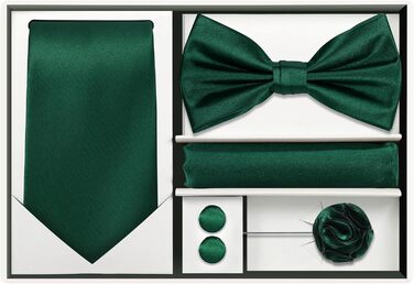 Набір краваток Tie G U Style (5 шт.) для чоловіків: однотонні краватки, сатинова метелик, нагрудна хустинка, реверс, кравецькі затискачі. Колір: A-Hunter Green