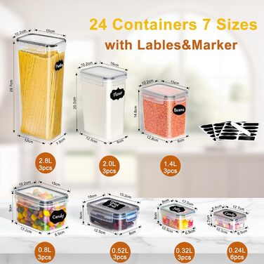 Набір контейнерів для зберігання GoMaihe 16 шт., герметичні бокси для кухні, пластикові контейнери з кришкою для круп, мюслі, рису, борошна та корму для тварин