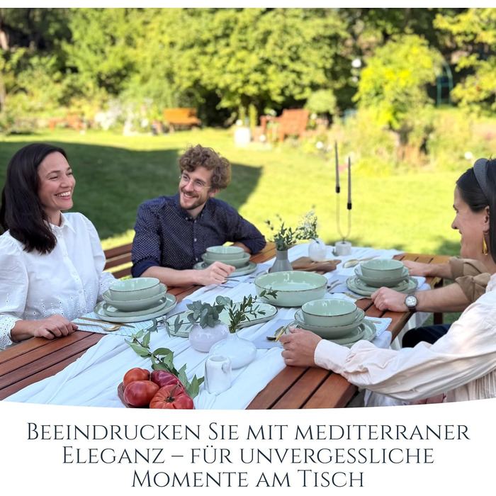 Набір посуду Steingut Rustic 24 шт. для 6 осіб: м'ятно-зелений сервіз Pure Living (м'ятний колір, сільський стиль)