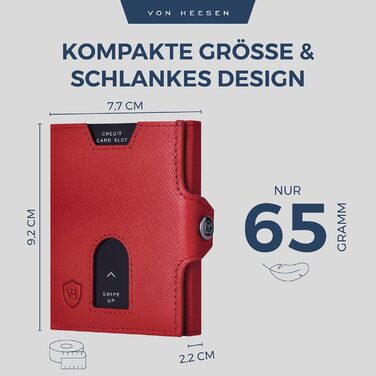 Стильний тонкий гаманець VON HEESEN з відділенням для дрібних грошей та захистом RFID - для чоловіків та жінок - картхолдер, кредитне картхолдер - міні гаманець, портмоне, портсигнатура, невеликий, карбоновий чорний.