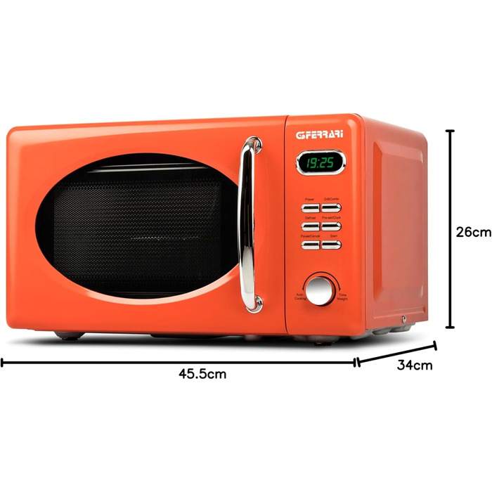 Мікрохвильова піч G3 Ferrari Sapormio Vintage, 1150 Вт, 20 л, 8 програм, оранжева