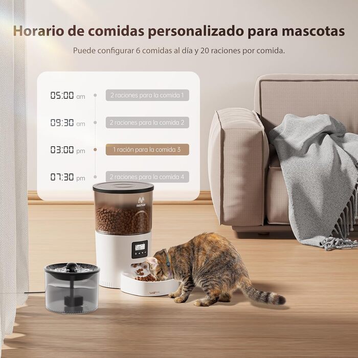 Автоматичний годівниця для котів IMIPAW з фонтаном, програмована, з контролем порцій, 1-6 прийомів їжі на день, фільтр для води