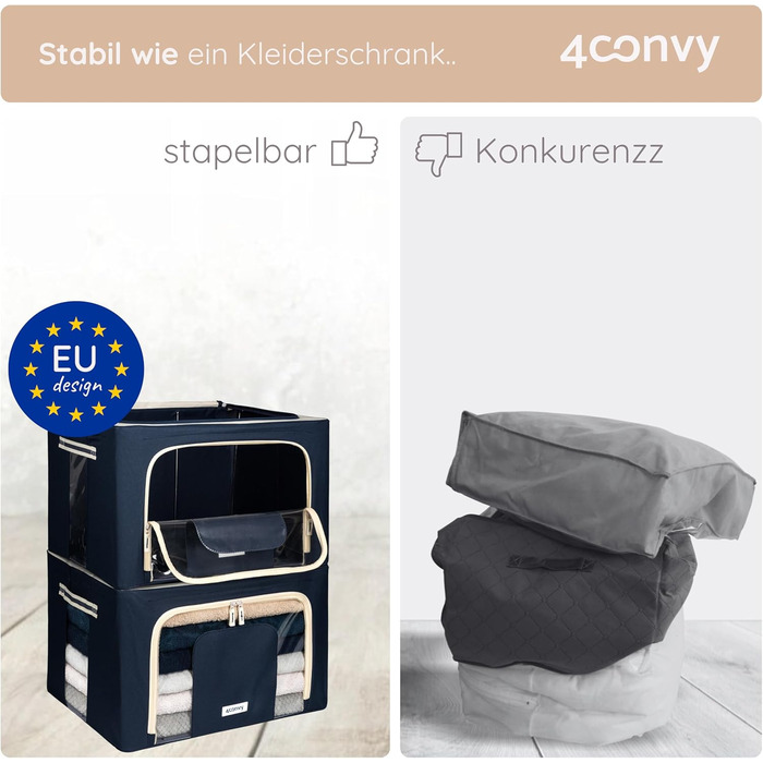 Sturdy Foldable Clothes Storage Box with Zipper, Metal Frame - [2024 IMPROVED MATERIAL] Bedding Storage Bag - Sturdy Clothes Storage Box - 2x66L