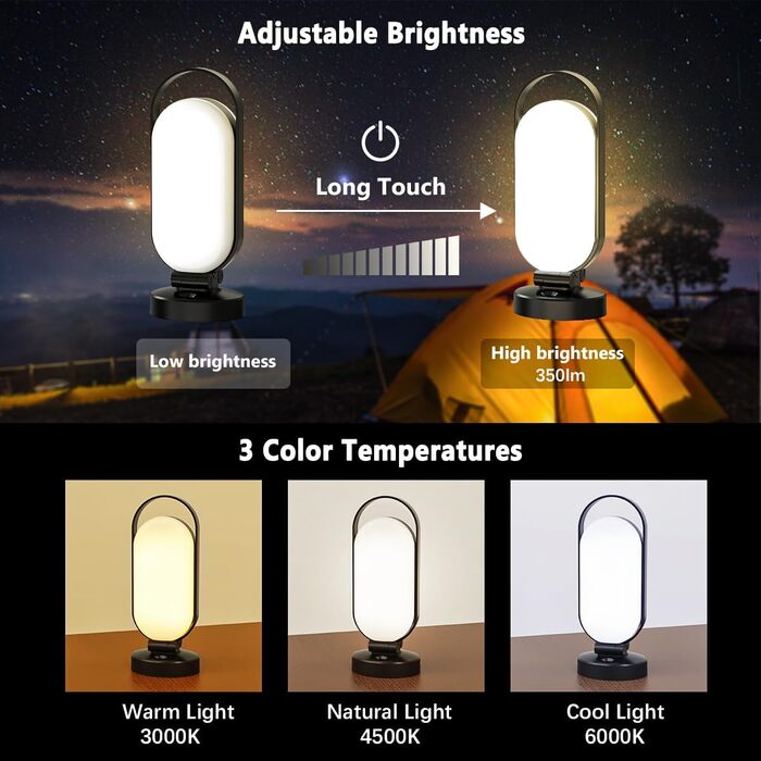 Bravzurg LED Camping Lamp Rechargeable, 5000mAh Battery Solar Camping Light Outdoor, Foldable Waterproof Hanging Camping Lantern Accessories Gear, Battery Lamps for Tent, Blackout, Emergency