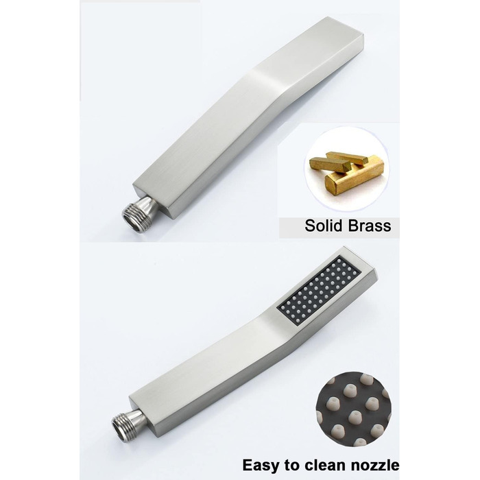 Showerhead with hose 1.5m, high-pressure handheld shower with hose, brass fixed showerhead with hose, water-saving showerhead with pressure boosting for higher water pressure, with 1 spray patterns (With hose (Square))