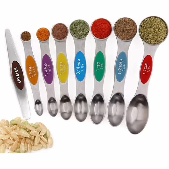 Measuring spoons, stainless steel, double-head measuring spoon, 8-piece set, spice scale, measuring spoons, measuring cup, scraper, baking tool (black, one size) (multicolored, one size)