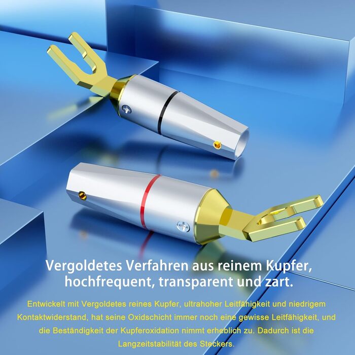 Комплект позолочених роз'ємів-лопаток для акустичних кабелів Monosaudio SY1508G (8 шт), чиста мідь, для кабелів 8-20AWG до 4мм, для підсилювачів та колонок