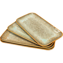 Набір тарілок Ya JU Keramik 4 шт. для основних страв, стеку, пасти, різотто, закусок. Підходять для мікрохвильової печі, духовки та мийки посуду. Колір: коричневий, прямокутна форма.