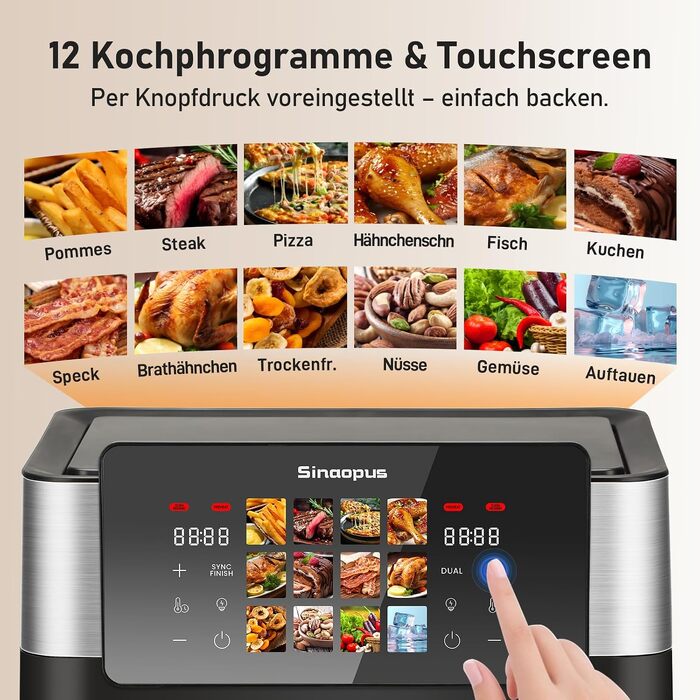 Аерофритюрниця Air Fryer 9L 2000W з двома камерами та холодними ручками, чорна (модель 905a)