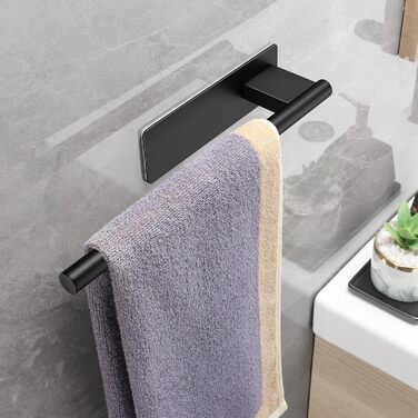 Тримач для рушників на клейкій основі без свердління, 28 см, нержавіюча сталь, срібляний (чорний, одноручний)
