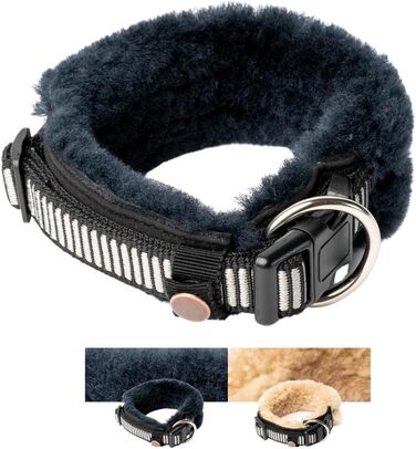 Нашийник для собак CHRIS з ланолінової вовни, зменшує випадіння шерсті, з підкладкою, світловідбиваючий, регульований, для собак малих, середніх та великих порід, розмір L (45-55 см), XL (55-65 см), колір антрацит