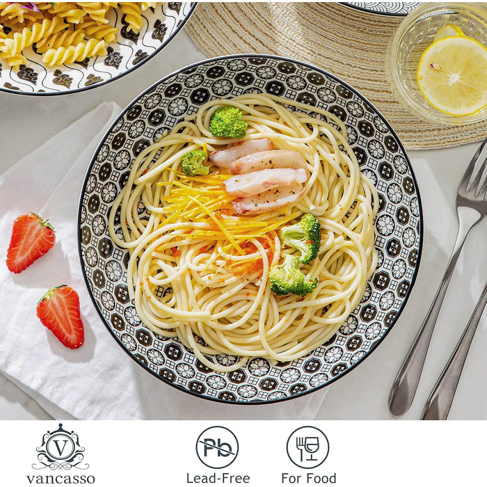 Набір супових тарілок Vancasso HARUKA, 4 шт., 1000 мл, чорний керамічний посуд