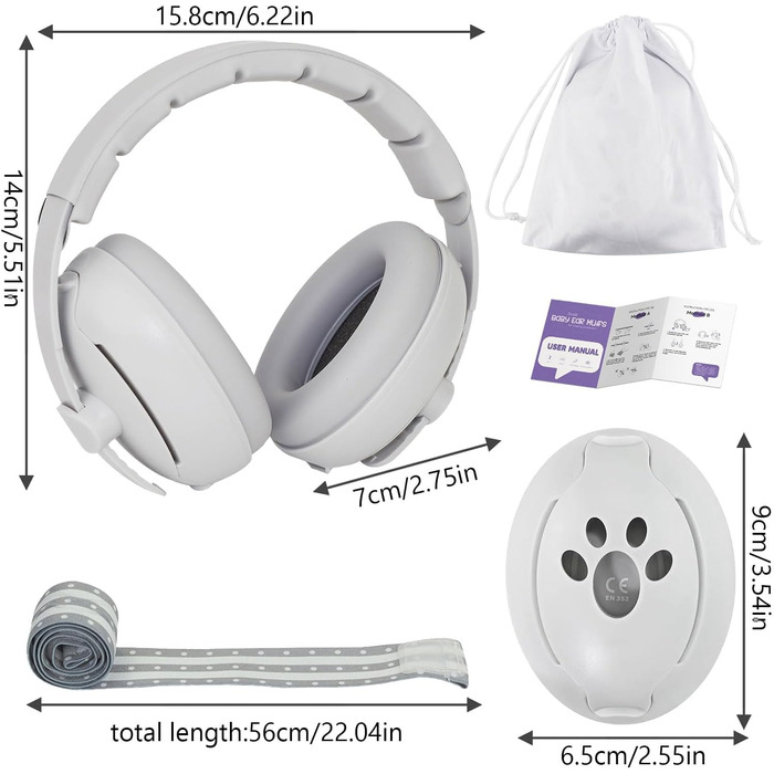 Навушники для захисту вух для дітей 0-4 роки, 2-в-1, захист від шуму 24dB, блакитні