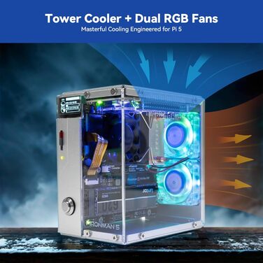 Корпус Pironman 5 для Raspberry Pi 5 з NVMe SSD, AI-прискорювачем Hailo-8L, охолодженням та RGB-підсвіткою