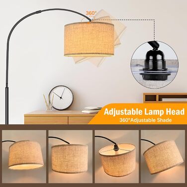 Стійка лампа для вітальні з 3 режимами кольору, 12W, LED, з абажуром з льону, вимикач на ніжці, диммер. Підходить для спальні, читання, офісу та інших приміщень.