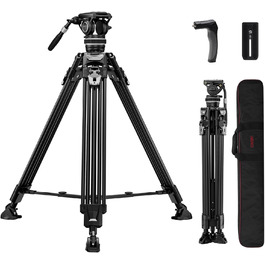 Штатив відео Cayer FA310H з моноподом K10 та рідкосильним кріпленням - швидкозатискачі ніг, швидке регулювання, вантажопідйомність 10 кг, алюміній, 2 швидкознімні пластини, ручка для переноски - для DSLR, бездзеркальних камер, відеокамер