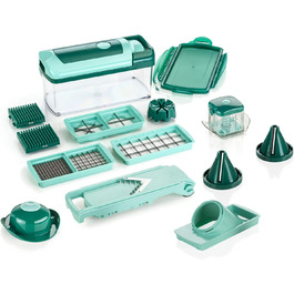 Набір для нарізання овочів Genius Nicer Dicer Fusion Julietti | 16 частин | Універсальний овочеріз | Слайсер, 26.5 x 11.5 x 14.5 см, м'ятно-зелений