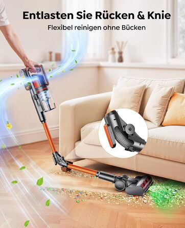 Бездротовий акумуляторний пилосос Fieety 600W з ароматерапією та гнучким з'єднанням, 65 хвилин роботи, для твердих поверхонь, килимів та авто