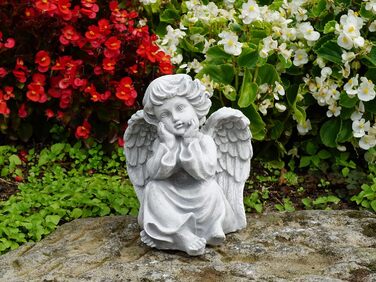 gartendekoparadies.de Angel Grave Angel, Stone Figure H. 21 cm, 4 kg, Grey, frost-proof made of cast stone for outdoor use