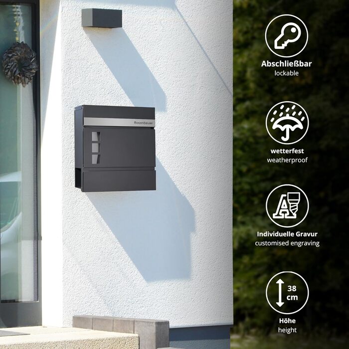 Поштова скринька Forgard Helsingborg антрацит з газетницею (RAL 7016), персоналізована, з монтажним комплектом, з цинкової сталі