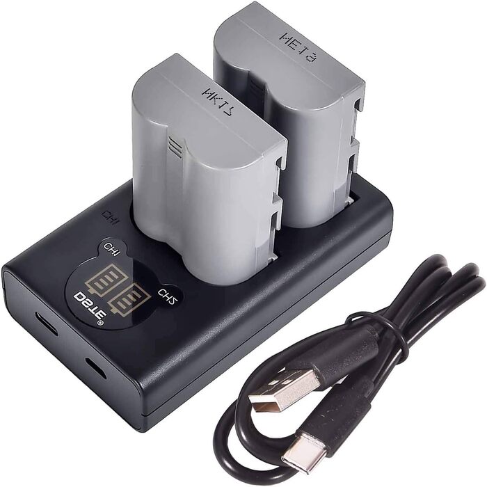 Запасний акумулятор DSTE EN-EL3E + подвійний USB-зарядний пристрій з LCD-дисплеєм для камер Nikon (D30, D50, D70, D90, D80, D100, D200, D300, D300S, D700)