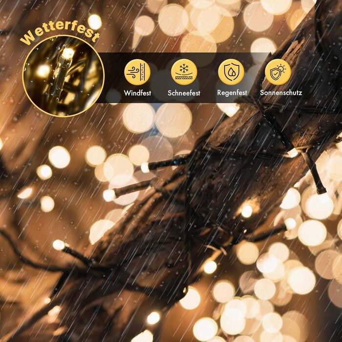 Ланцюжок прикрас MAGGIFT 20м 200 LED з вилкою/пультом/таймером/диммуванням, вологостійкий, тепле біле світло, для прикраси ялинки та декору, зовнішнє використання