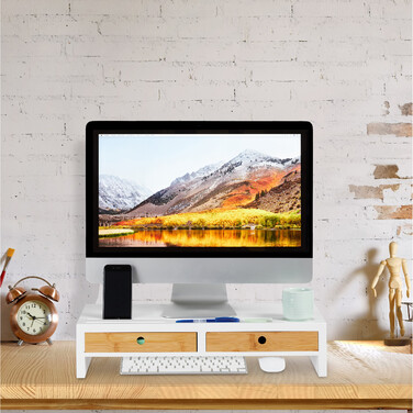 Relaxdays Monitor Stand White with Drawers