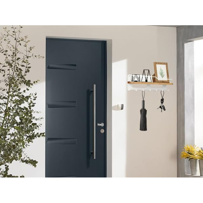 Дерев'яне ключове дошка JiangLin з полицею, декоративний тримач для ключів, настінна ключниця з 7 гачками, для входу, коридору, вітальні (білий)