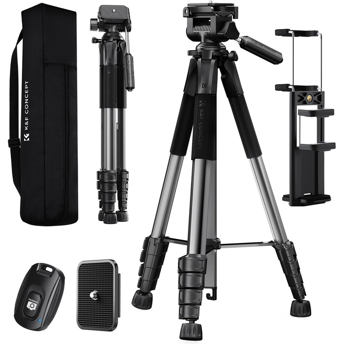 Штатив K&F Concept S255A3+BV01: Легкий штатив з сумкою, 190 см, для камери/DSLR, смартфона, Canon, Nikon, Sony