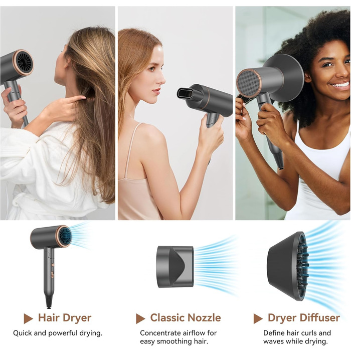 Airstyler 6 в 1: фен-щітка, локони, укладка волосся, іонізація, 1000W, білий, сірий/золотий