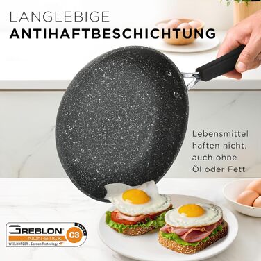 Набір каструль та сковорідок KASANOVA New Petra Dark для індукції та духовки, антипригарне покриття, захист ручок, нержавіюча ложка (6 шт)