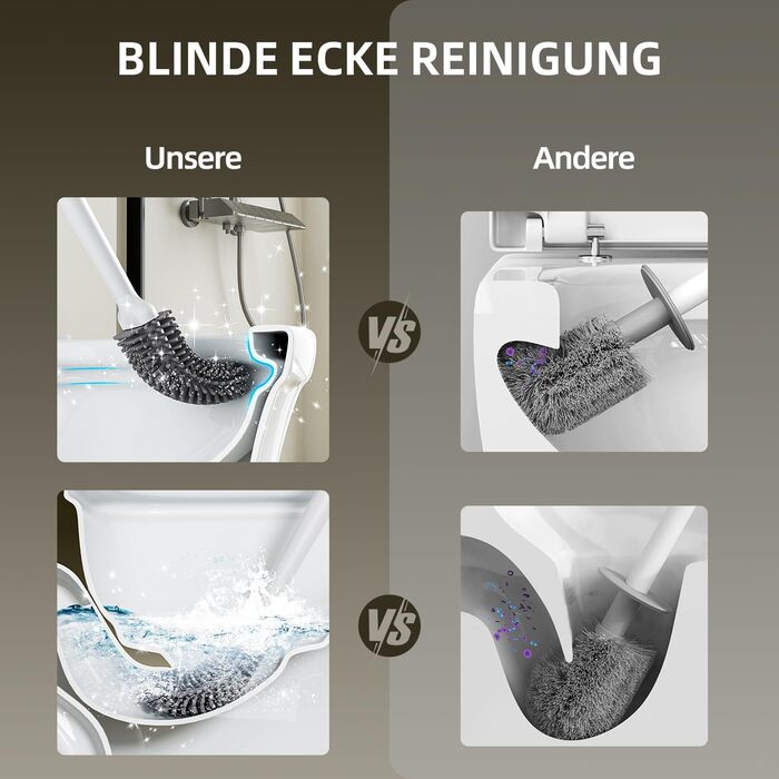 Щітка для унітазу ASOBEAGE з силікону: гнучкий наконечник, ручка з нержавіючої сталі, настінний кріплення, швидковисихаючий тримач для чищення ванної кімнати (Чорний) (Ширина 3 см, 1 шт.)