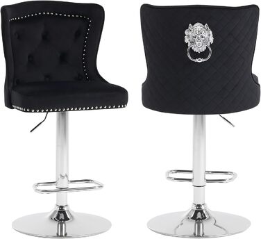 KHISCHMO Velvet Bar Stools 2-Pack - Modern Adjustable Kitchen Counter Barstools with Lion Paw Pulls - 360° Swivel, Black